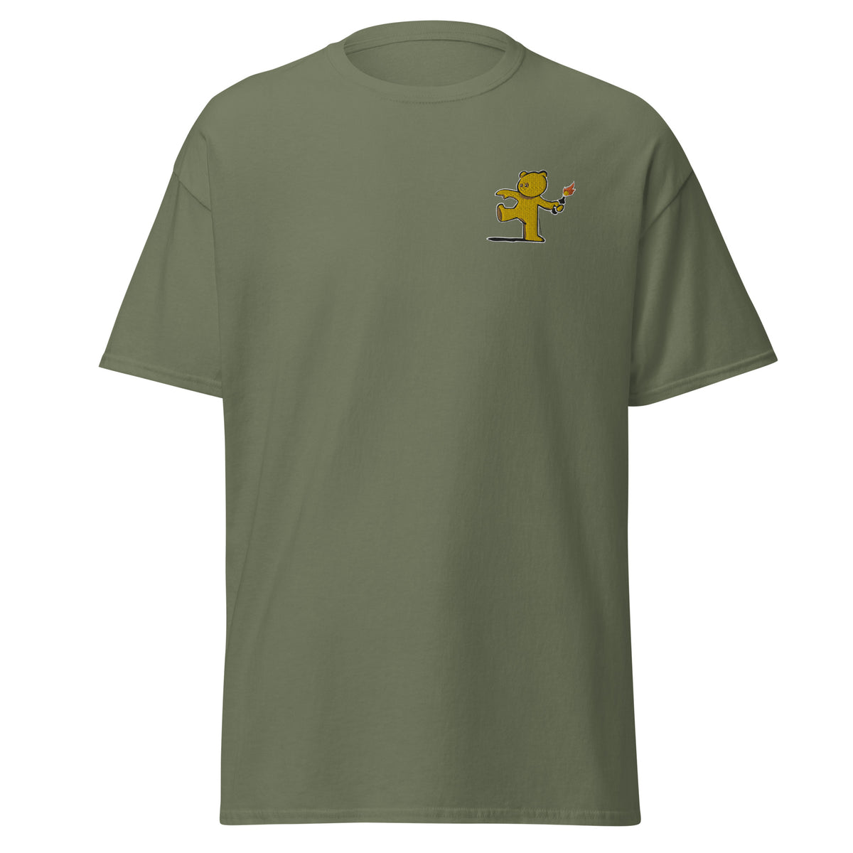 Embroidered Teddy Bear Bomber T shirt - Military Green
