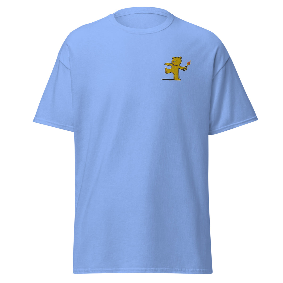 Embroidered Teddy Bear Bomber T shirt - Carolina Blue