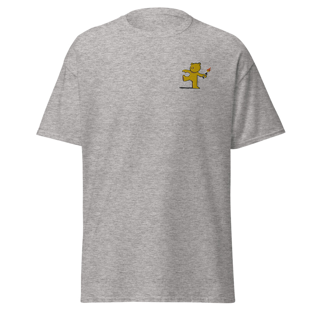 Embroidered Teddy Bear Bomber T shirt - Sport Grey