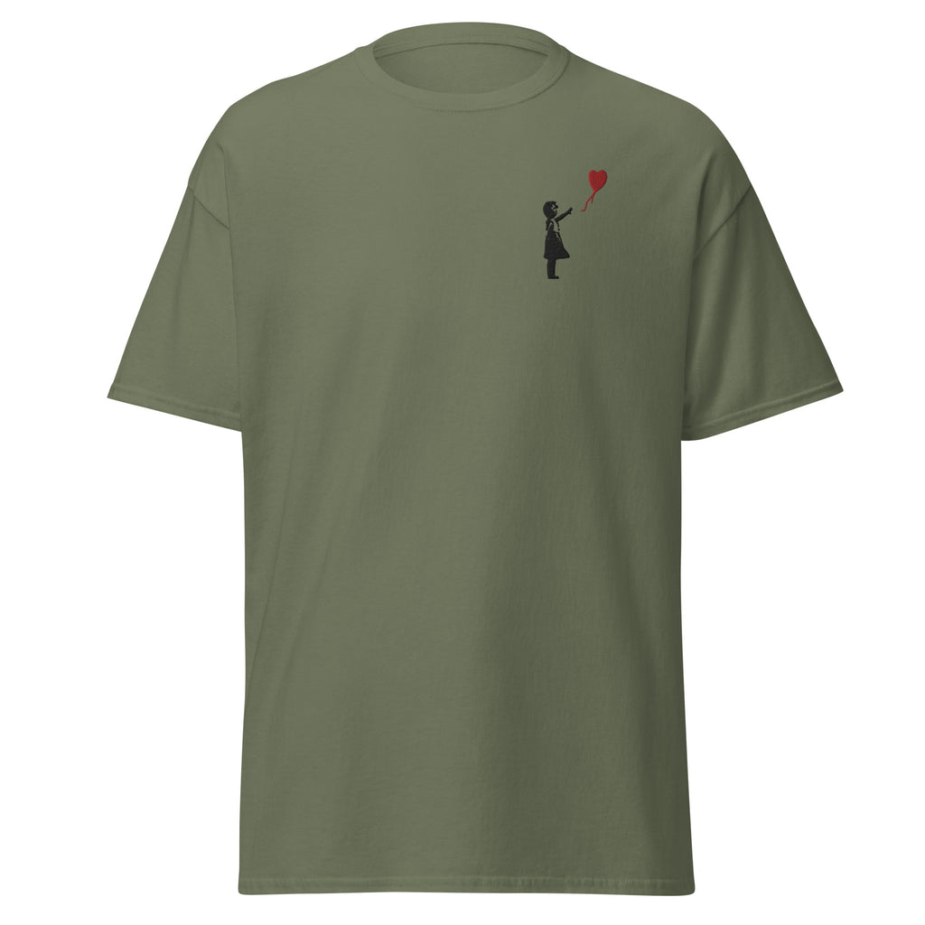 Embroidered Balloon girl T shirt - Military Green