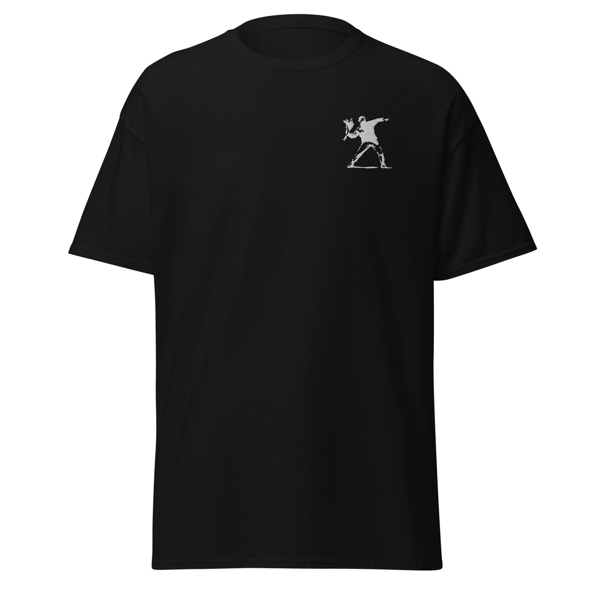 Embroidered White Flower Thrower T shirt - Black