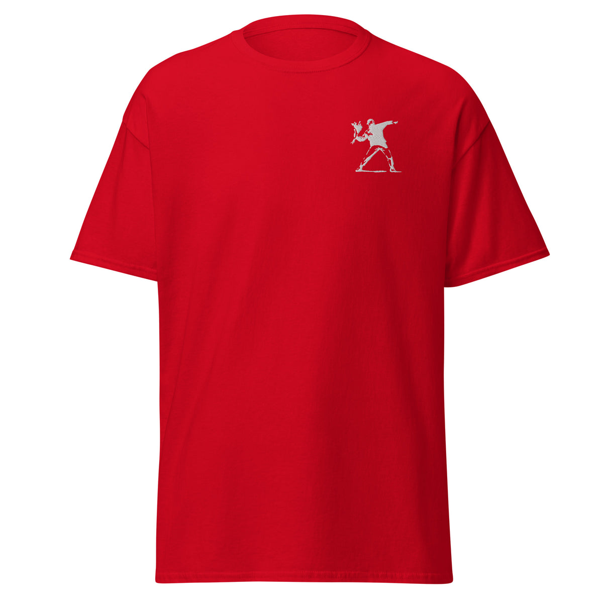Embroidered White Flower Thrower T shirt - Red