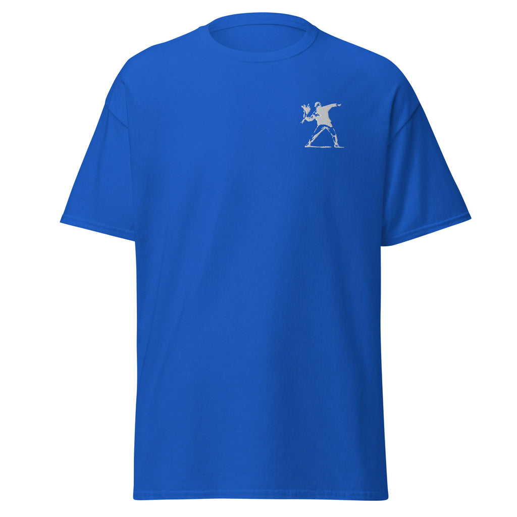 Embroidered White Flower Thrower T shirt - Royal