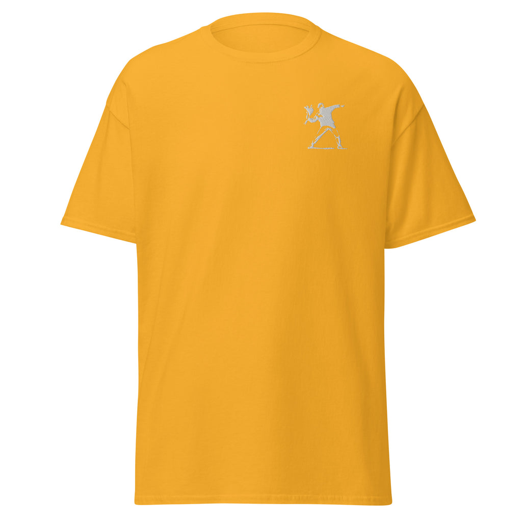 Embroidered White Flower Thrower T shirt - Gold