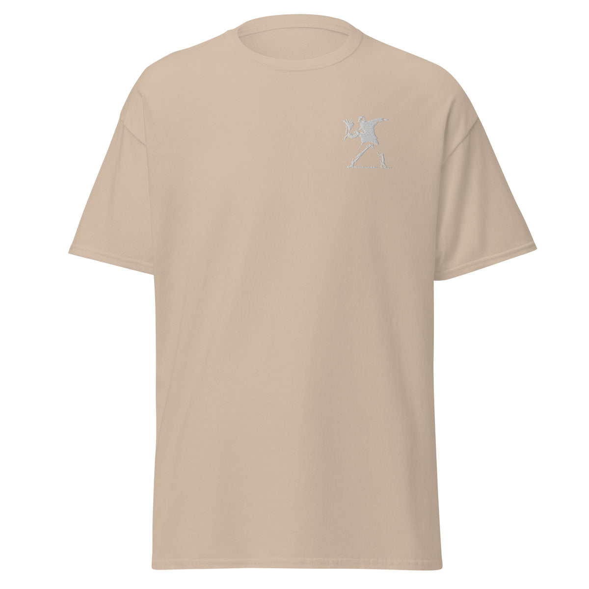 Embroidered White Flower Thrower T shirt - Sand