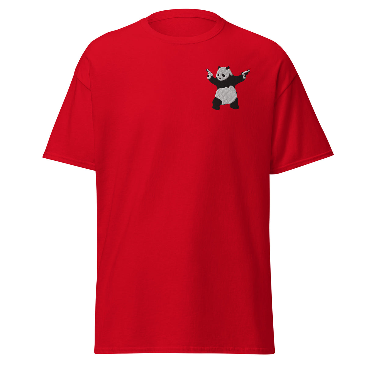Embroidered Shooting Panda T shirt - Red