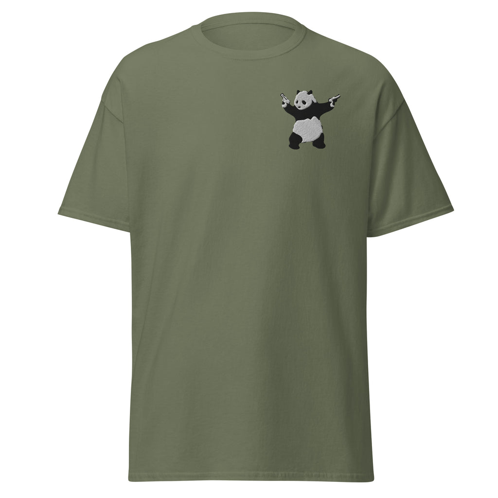 Embroidered Shooting Panda T shirt - Military Green