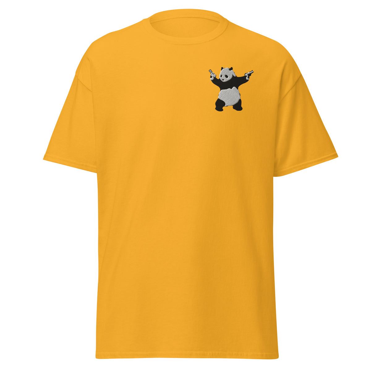 Embroidered Shooting Panda T shirt - Gold