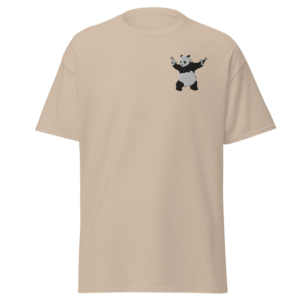 Embroidered Shooting Panda T shirt - Sand
