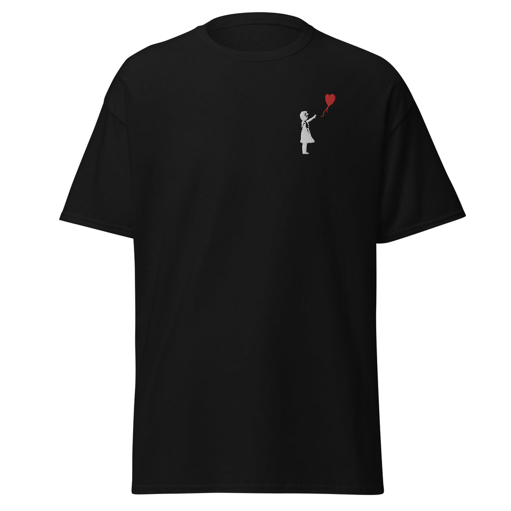 Embroidered White Balloon girl T shirt - Black