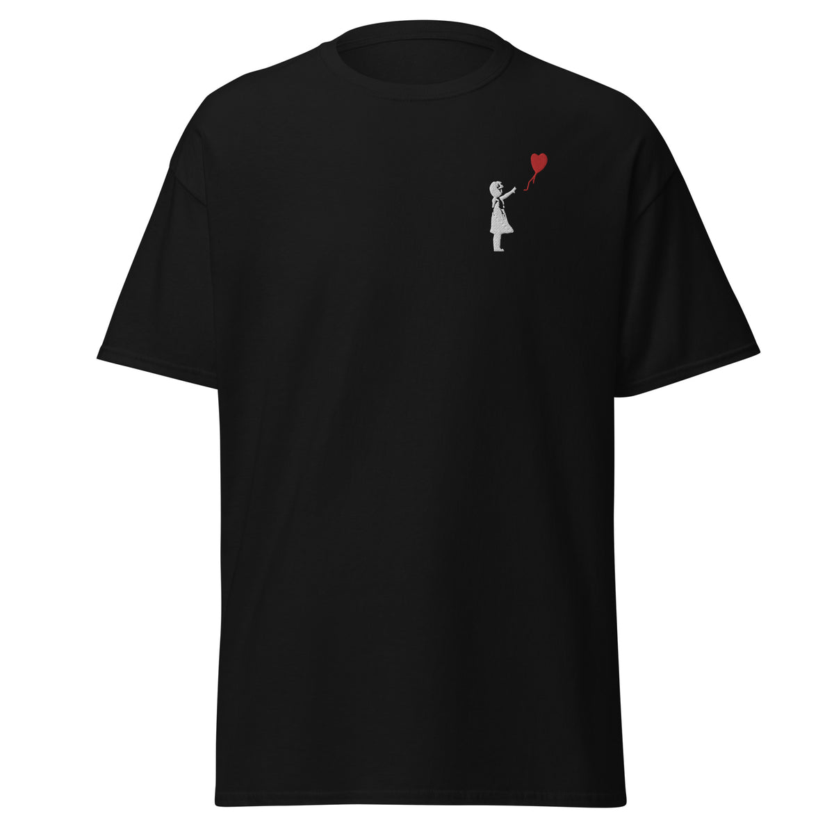 Embroidered White Balloon girl T shirt - Black