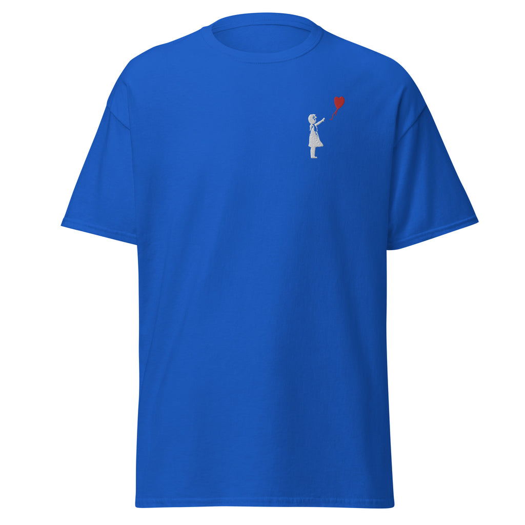 Embroidered White Balloon girl T shirt - Royal