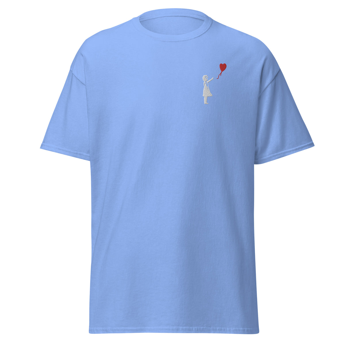 Embroidered White Balloon girl T shirt - Carolina Blue