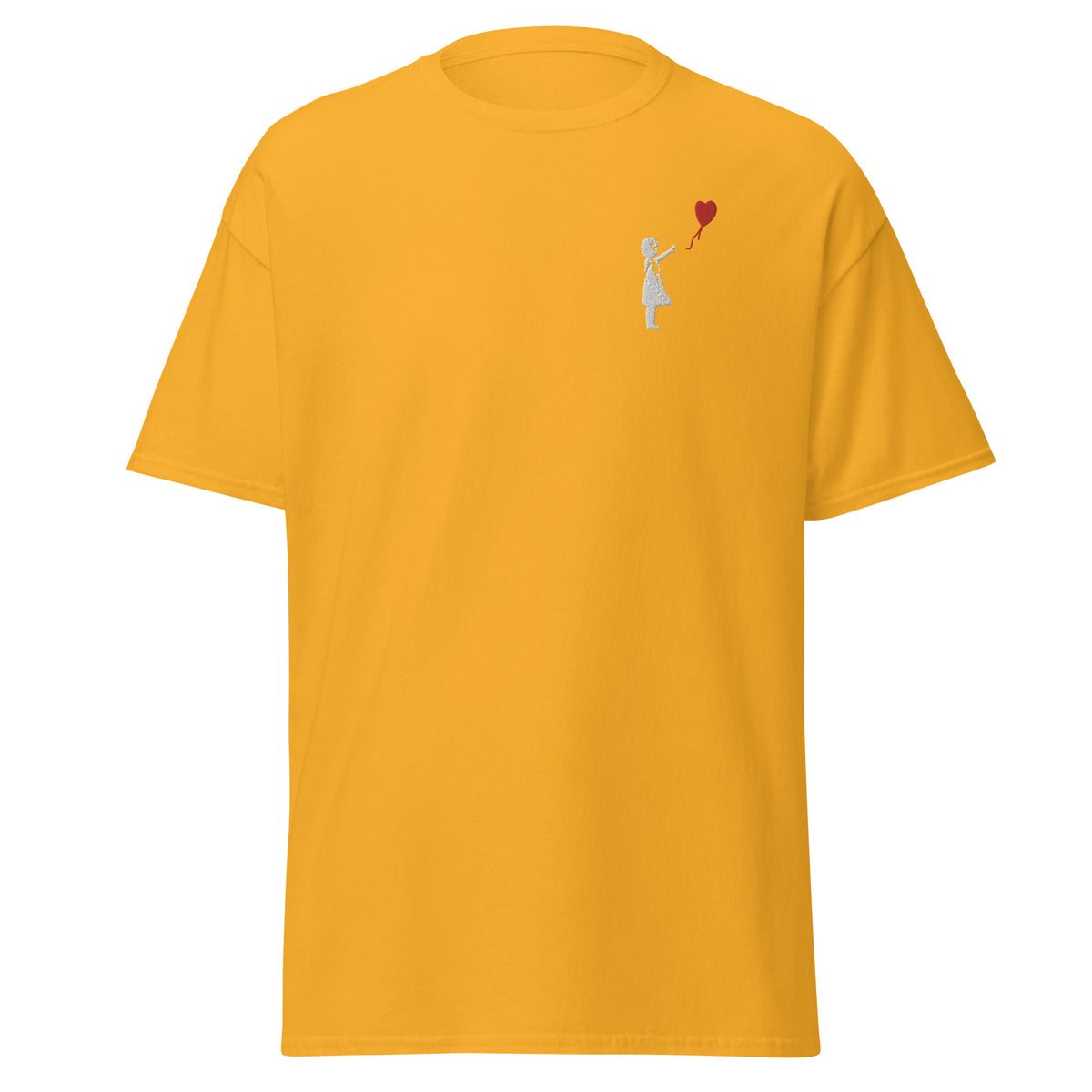 Embroidered White Balloon girl T shirt - Gold