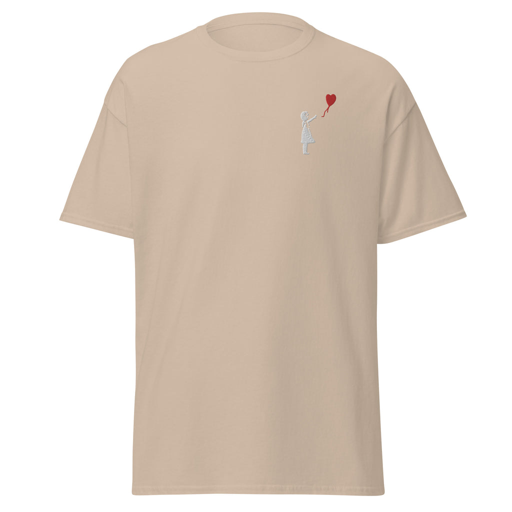 Embroidered White Balloon girl T shirt - Sand