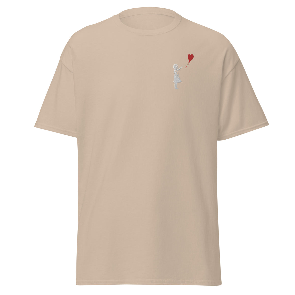 Embroidered White Balloon girl T shirt - Sand