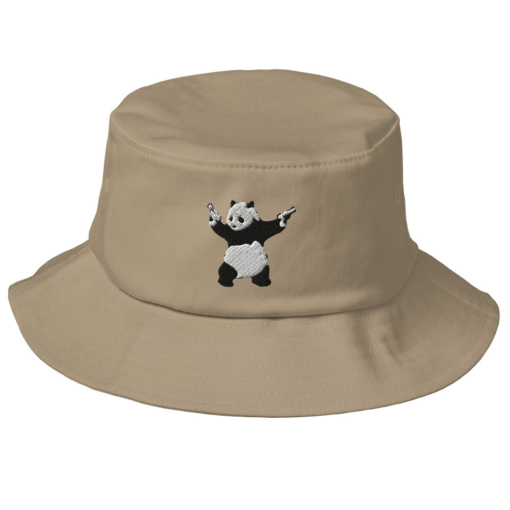 Embroidered Shooting Panda Bucket Hat - Khaki