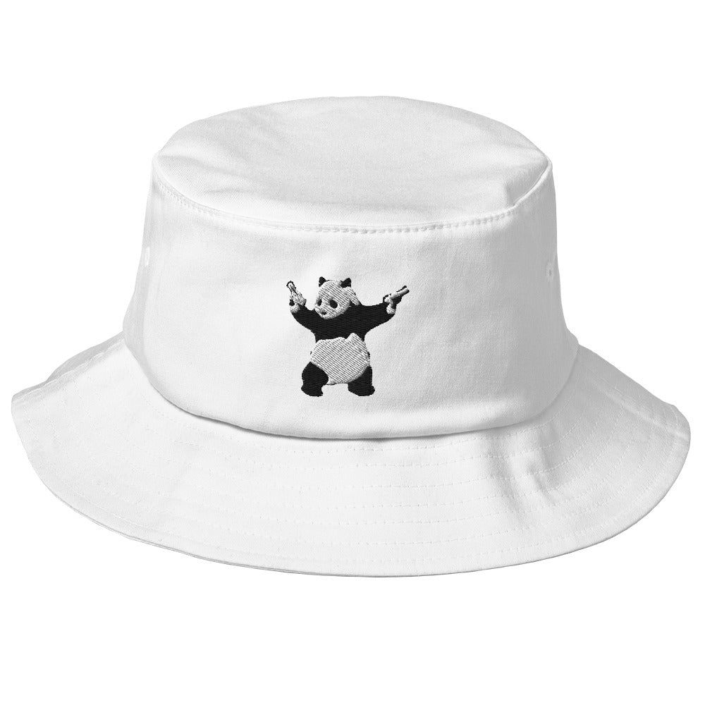 Embroidered Shooting Panda Bucket Hat - White