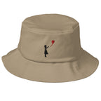 Embroidered Balloon girl Bucket Hat - Khaki