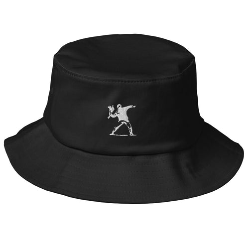 Embroidered White Flower Thrower Bucket Hat