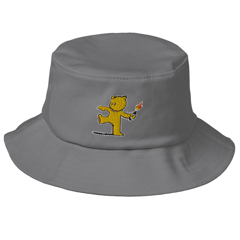 Embroidered Teddy Bear Bomber Bucket Hat - Grey