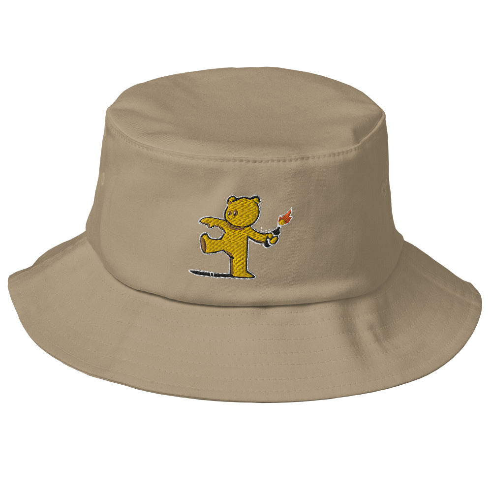 Embroidered Teddy Bear Bomber Bucket Hat - Khaki