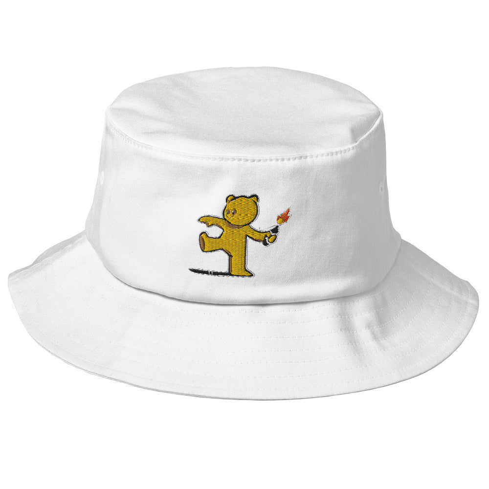 Embroidered Teddy Bear Bomber Bucket Hat - White