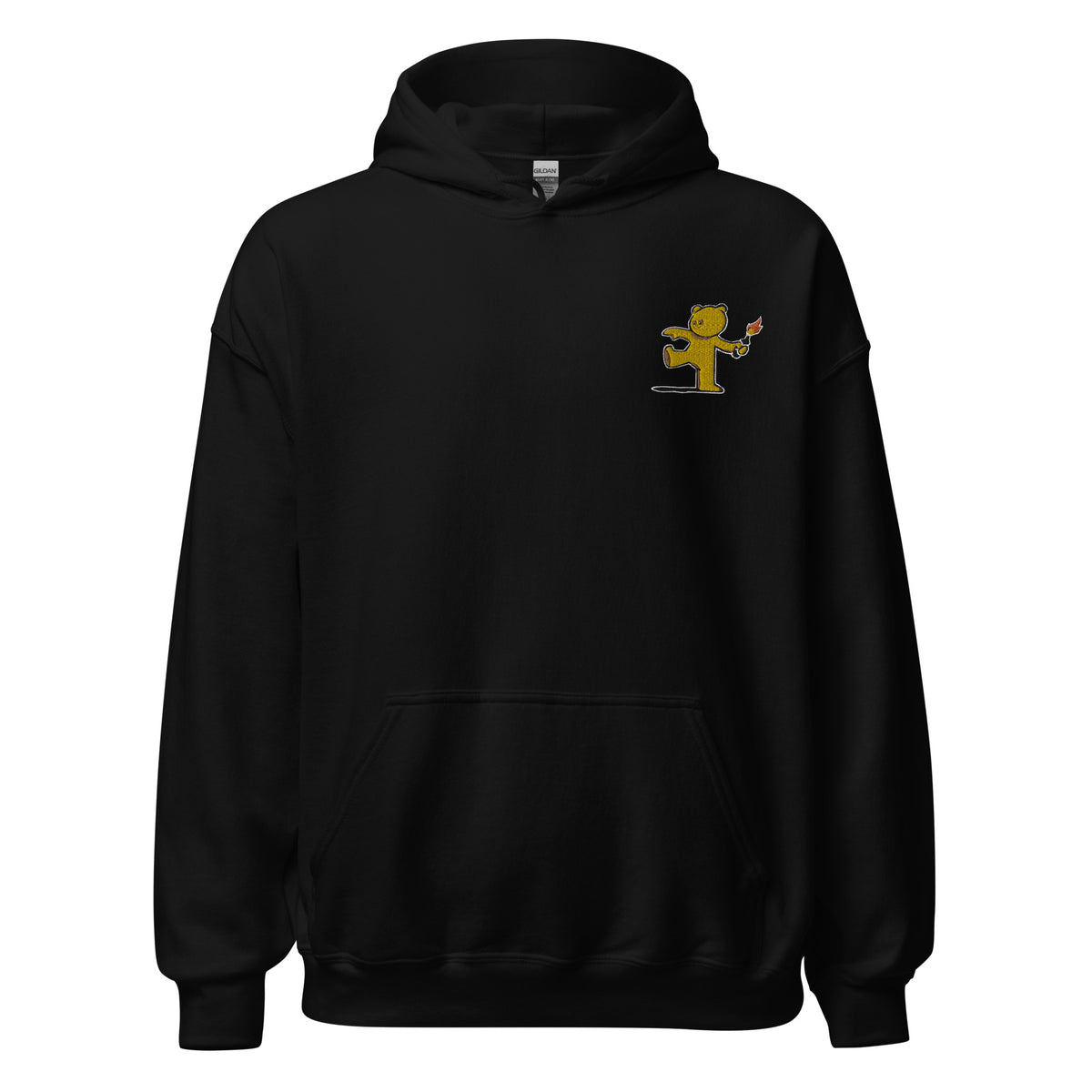 Embroidered Teddy Bear Bomber Hoodie - Black