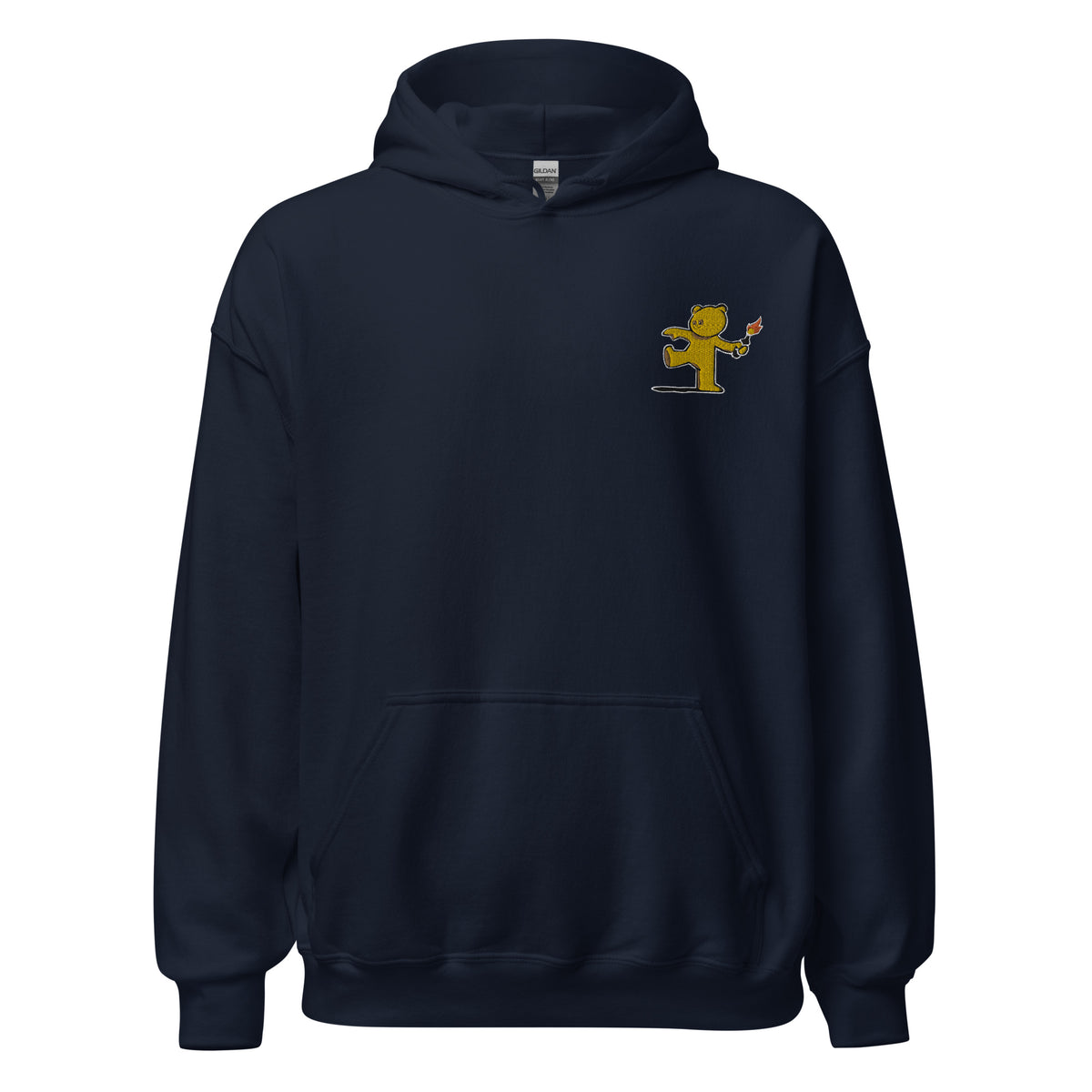 Embroidered Teddy Bear Bomber Hoodie - Navy