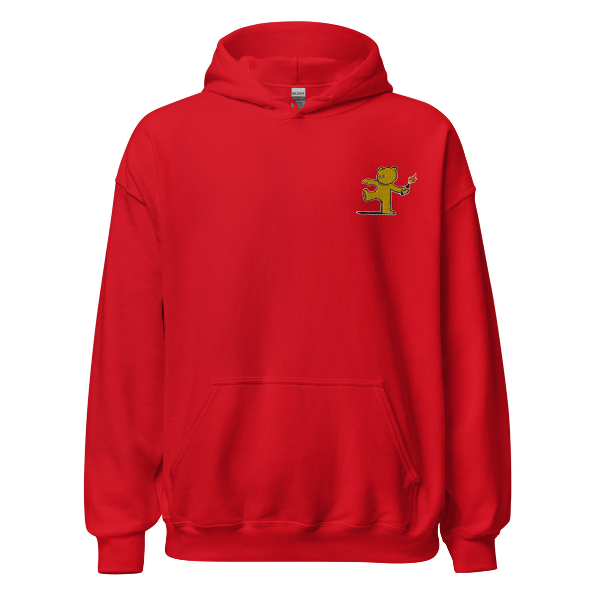 Embroidered Teddy Bear Bomber Hoodie - Red