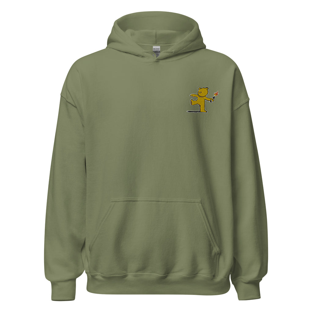 Embroidered Teddy Bear Bomber Hoodie - Military Green