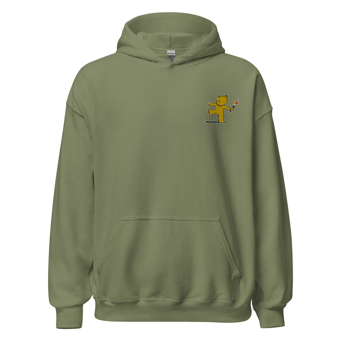 Embroidered Teddy Bear Bomber Hoodie - Military Green