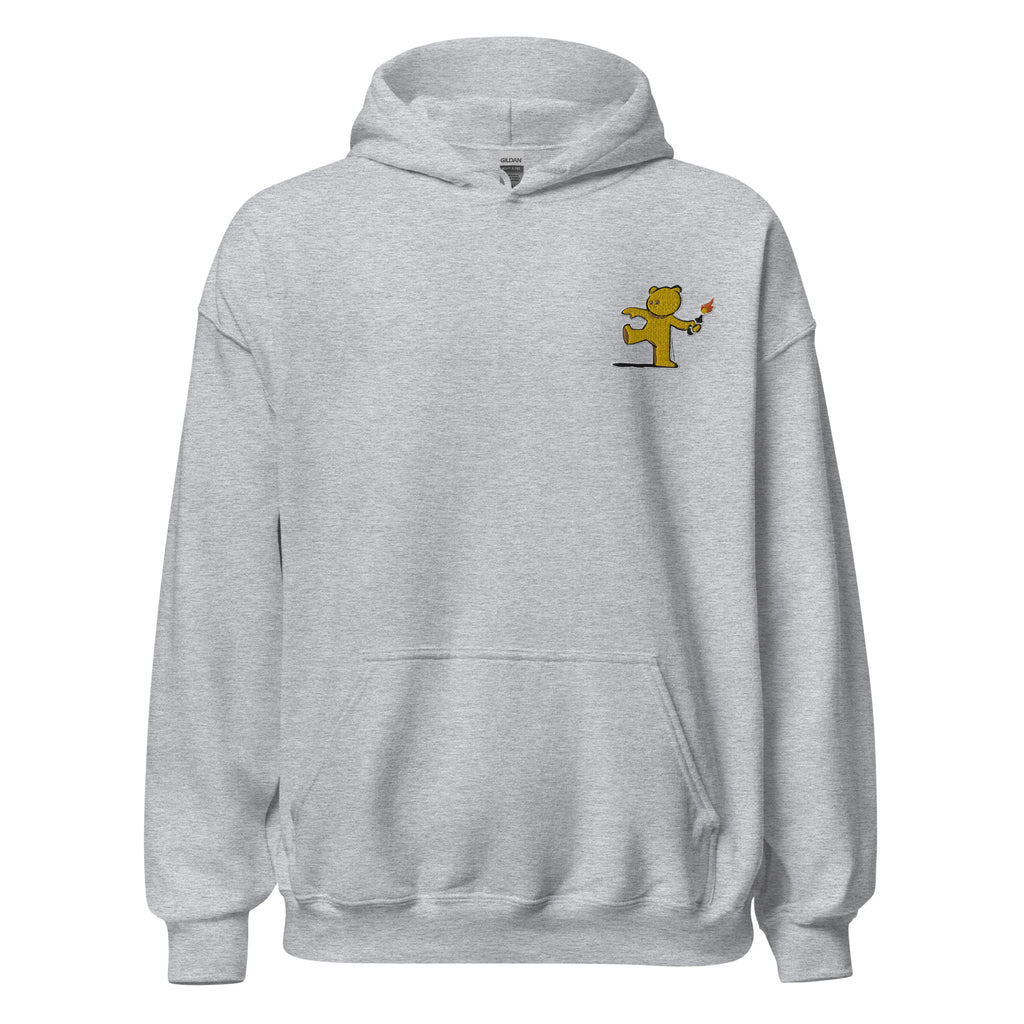 Embroidered Teddy Bear Bomber Hoodie - Sport Grey