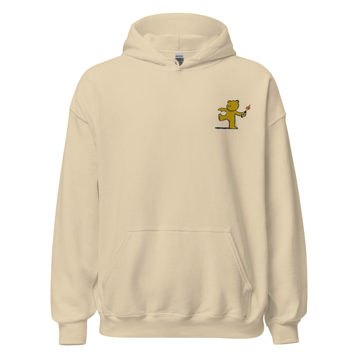 Embroidered Teddy Bear Bomber Hoodie - Sand