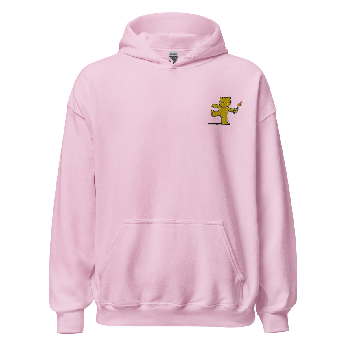 Embroidered Teddy Bear Bomber Hoodie - Light Pink