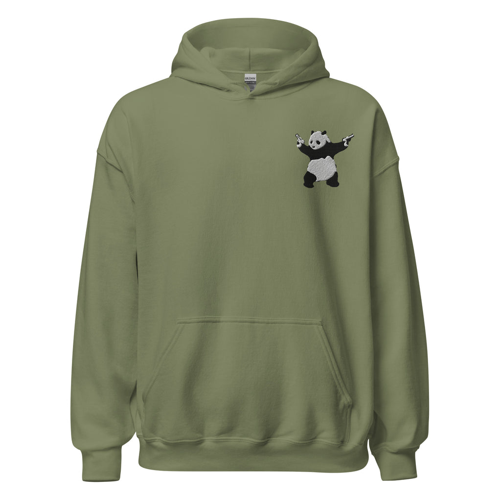 Embroidered Shooting Panda Hoodie - Military Green