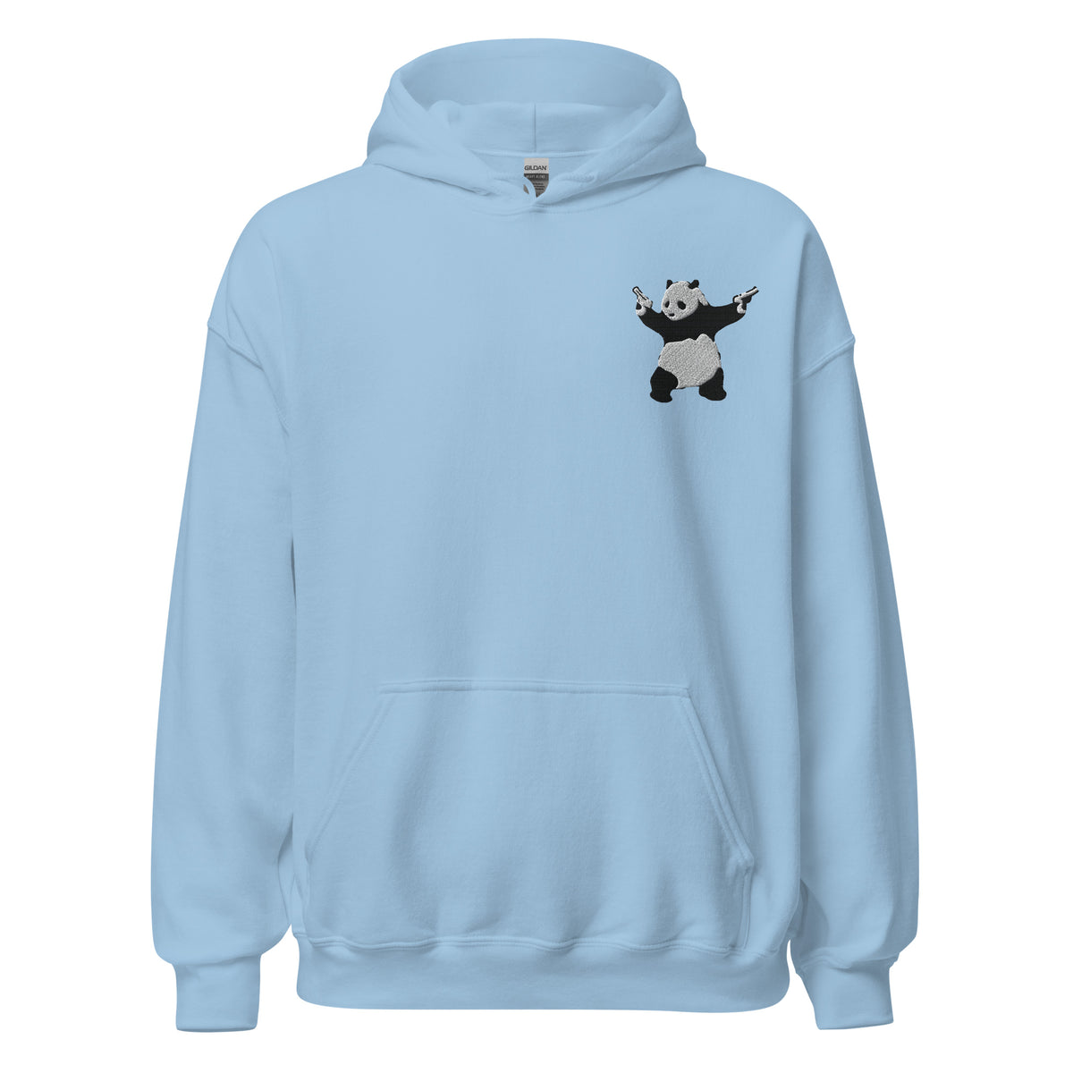 Embroidered Shooting Panda Hoodie - Light Blue