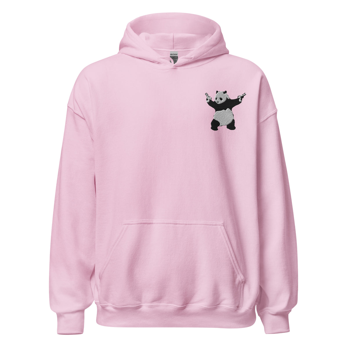 Embroidered Shooting Panda Hoodie - Light Pink