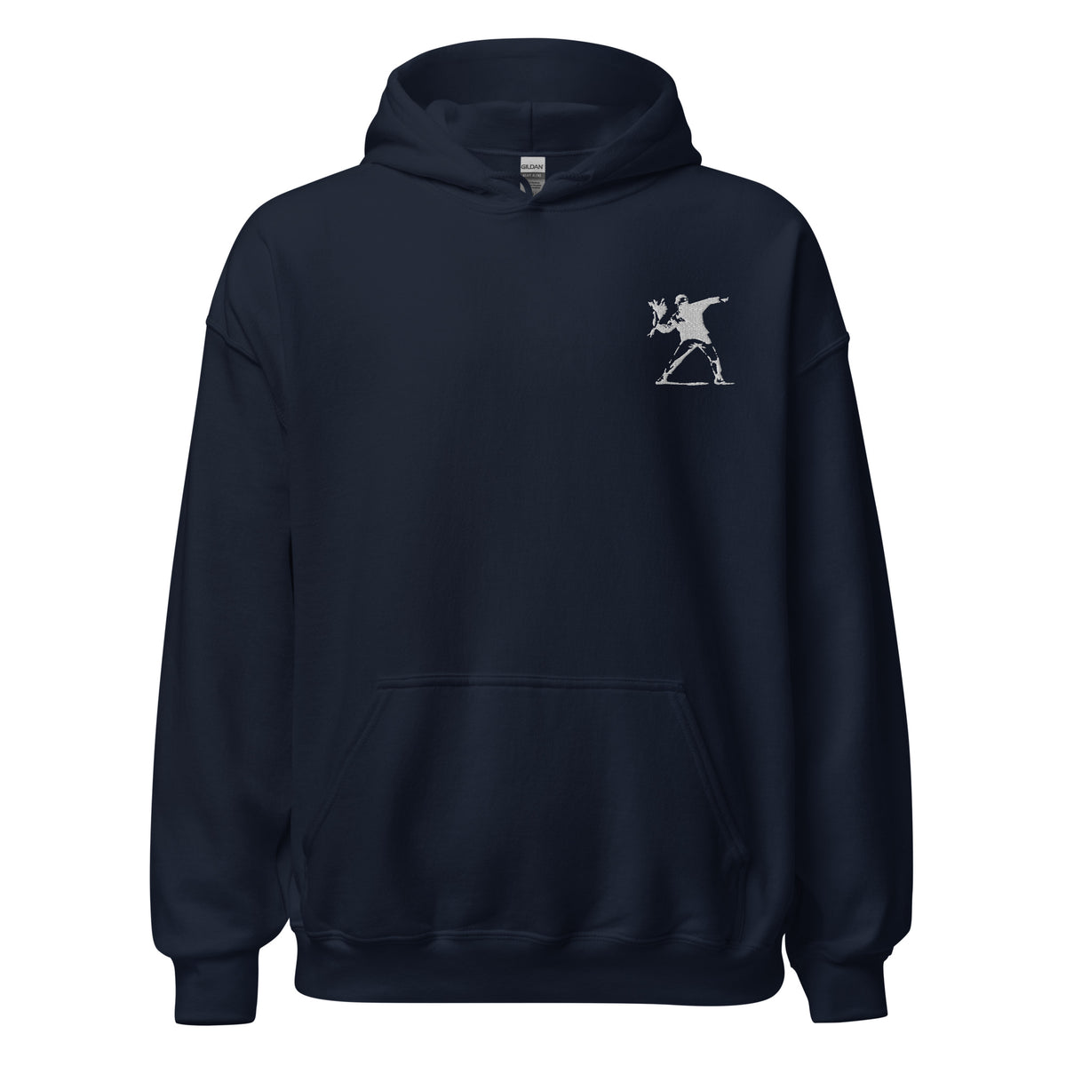 Embroidered Flower Thrower Hoodie - Navy