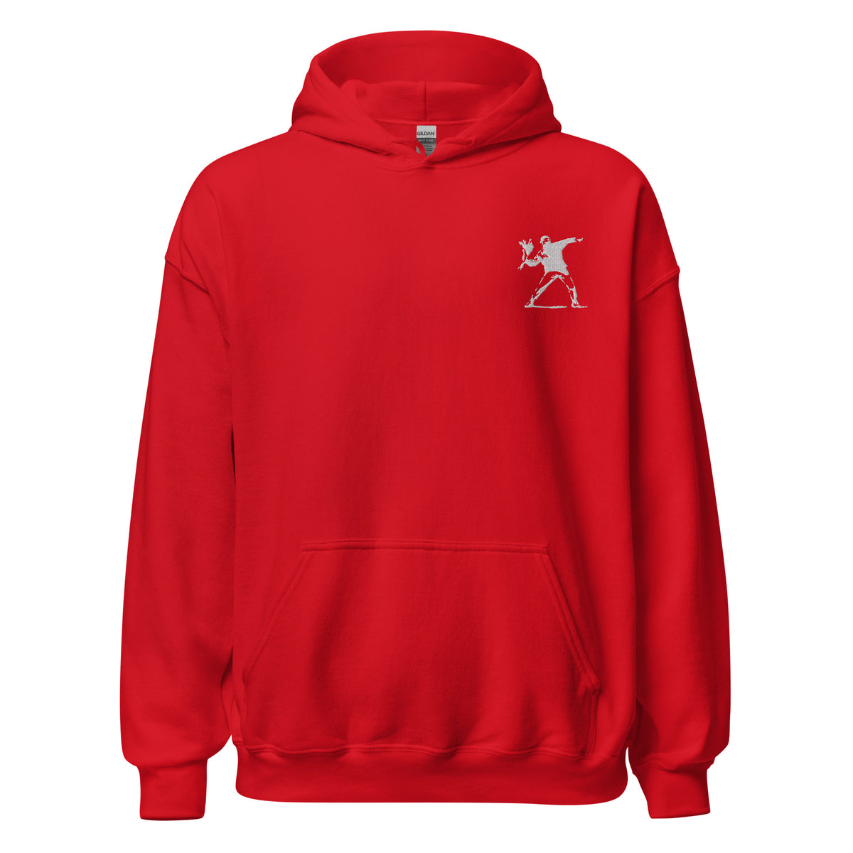 Embroidered Flower Thrower Hoodie - Red