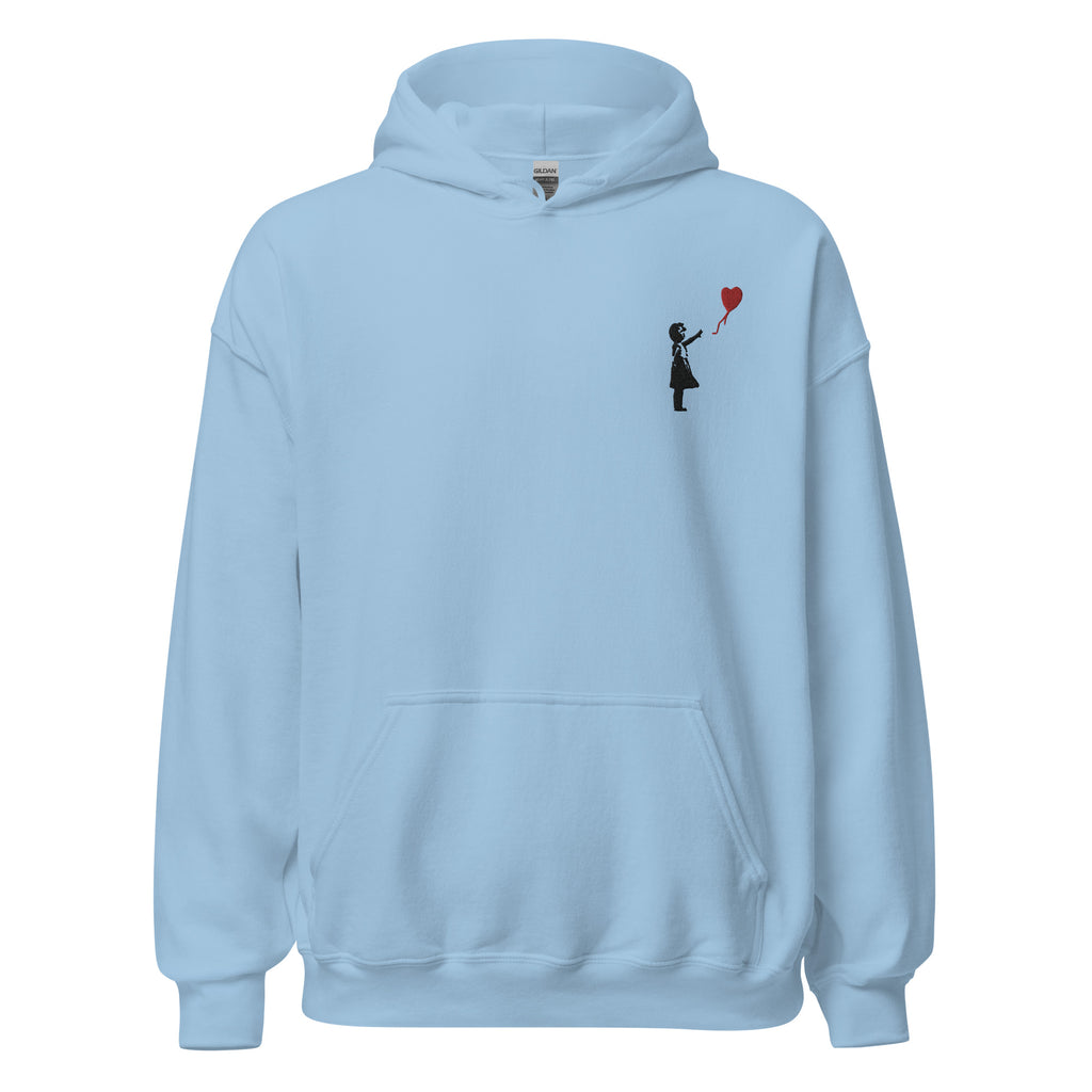 Embroidered Balloon girl Hoodie - Light Blue
