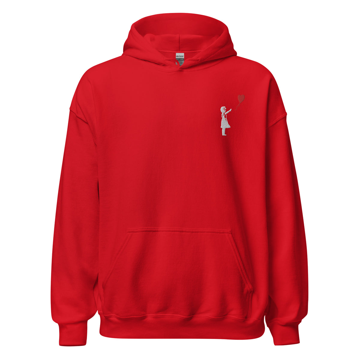 Embroidered White Balloon girl - Red
