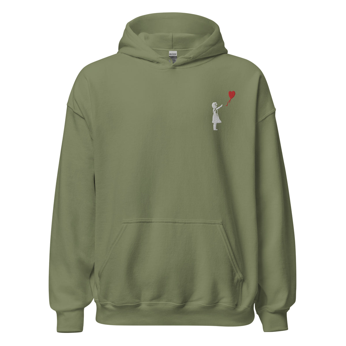 Embroidered White Balloon girl - Military Green