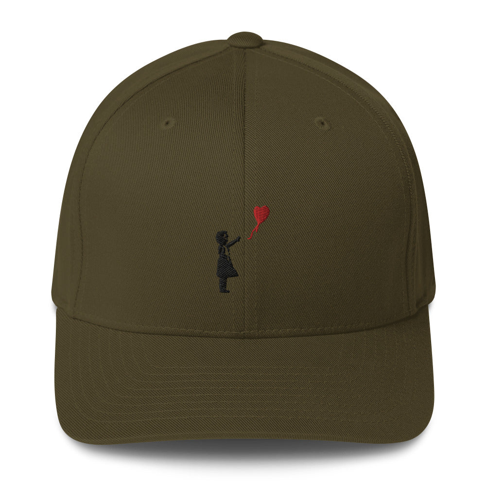 Embroidered Balloon girl Baseball Cap - Olive