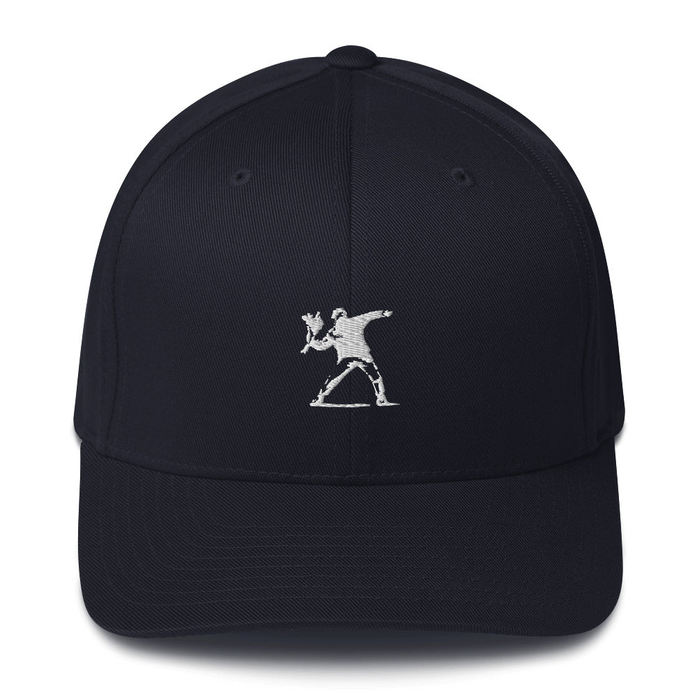 Embroidered White Flower Thrower Baseball Cap - Dark Navy