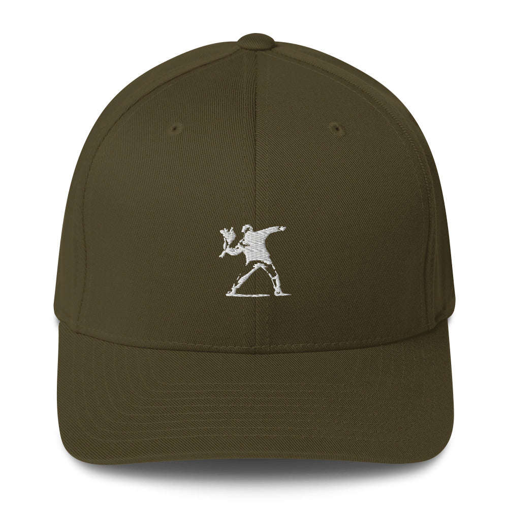 Embroidered White Flower Thrower Baseball Cap - Olive