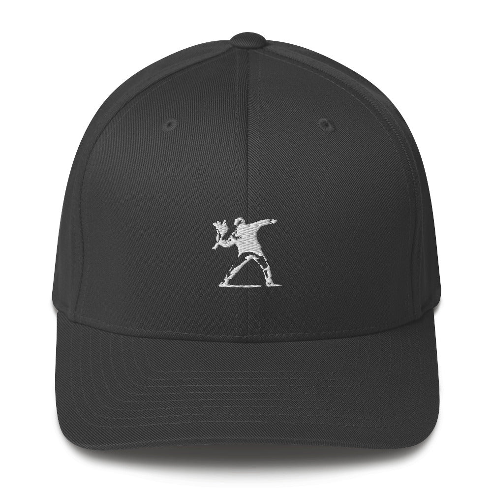 Embroidered White Flower Thrower Baseball Cap - Dark Grey