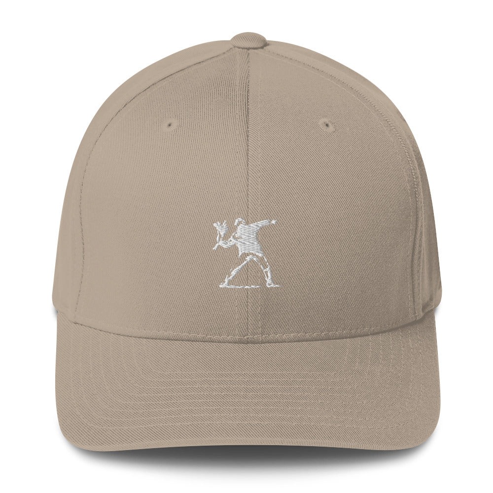 Embroidered White Flower Thrower Baseball Cap - Khaki