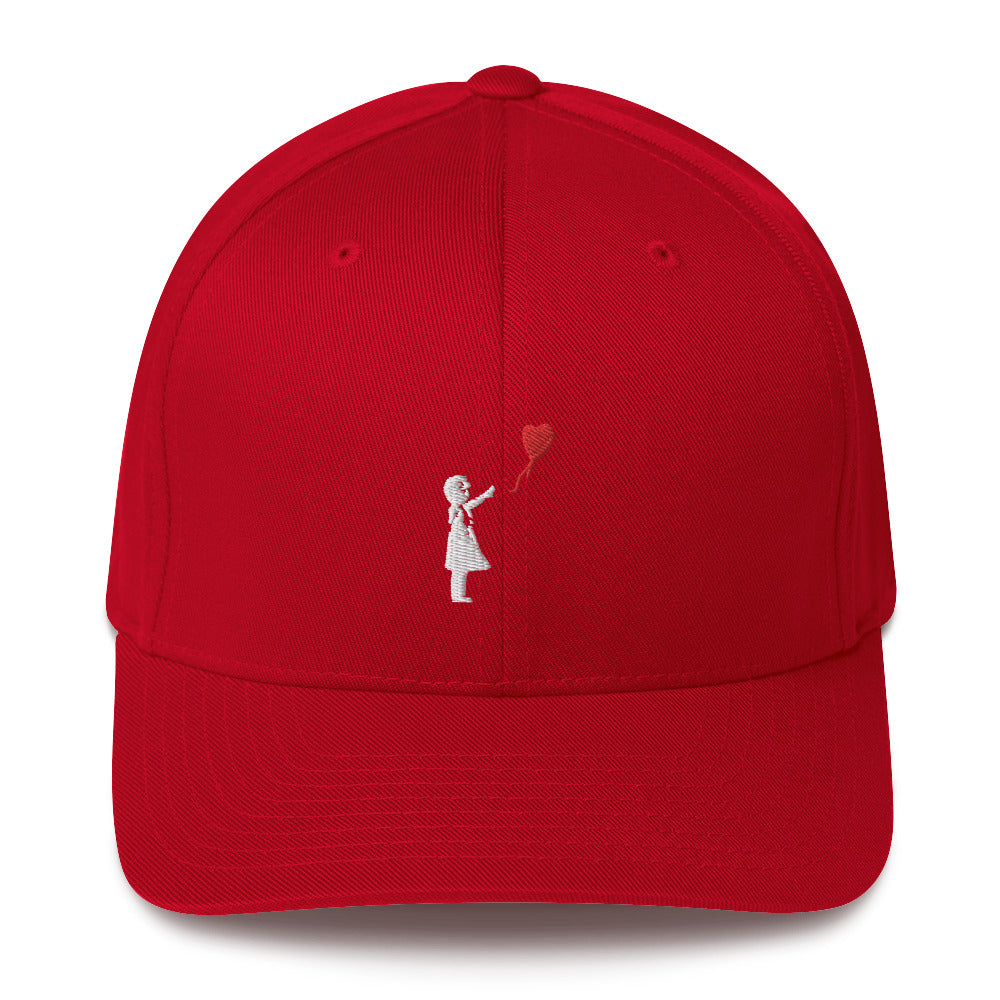 Embroidered White Balloon girl Baseball Cap - Red