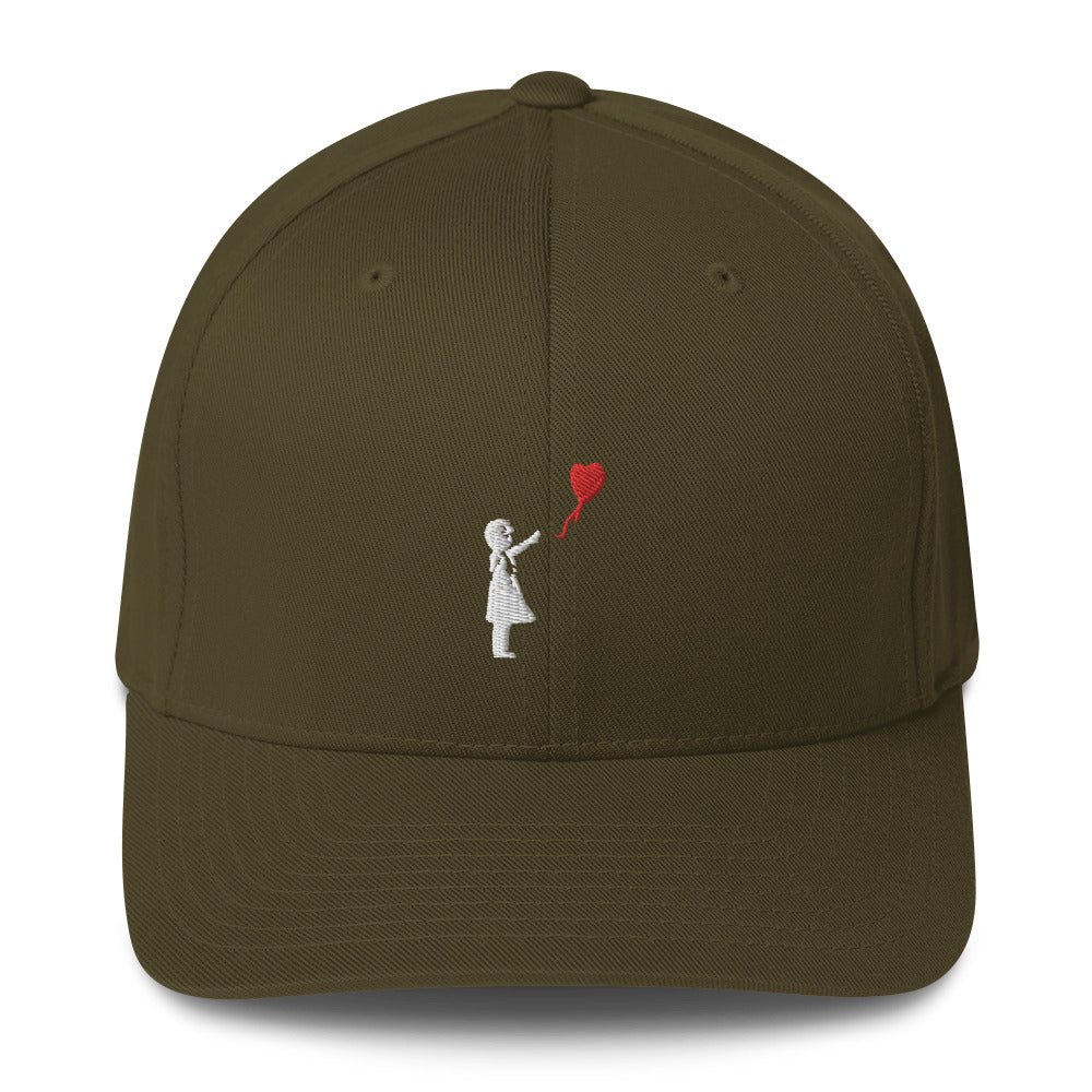 Embroidered White Balloon girl Baseball Cap - Olive